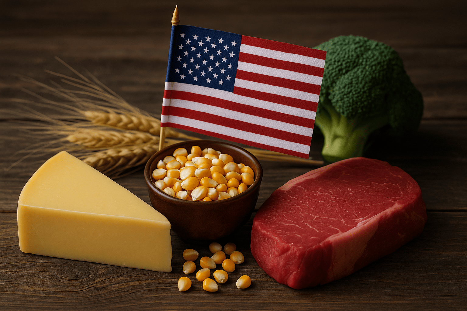 US flag, cheese and beef