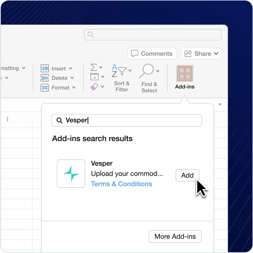 Vesper Excel Plugin usage